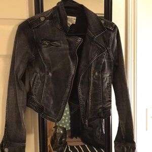 Black and grey motor jean jacket
